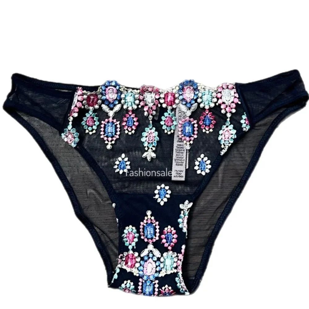 Victorias Secret Dream Angels Embroidered Mesh Cheekini panty blue multicolor XL